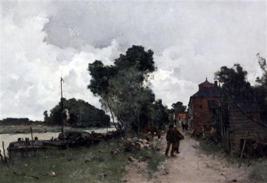 Leon-Germain Pelouse (1838-1891) Banks of the Oise at Compagnie 15 x 21.5in.